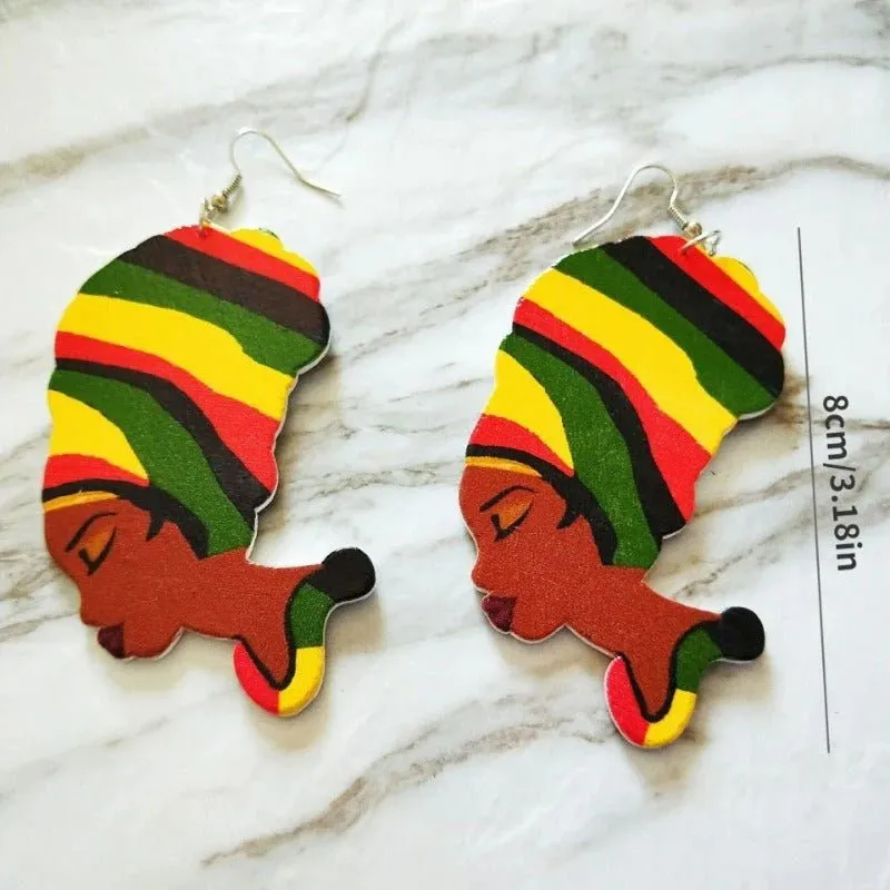 5PCS Geometric African Beauty Pattern Dangle Earrings Resin Jewelry Creative Gift