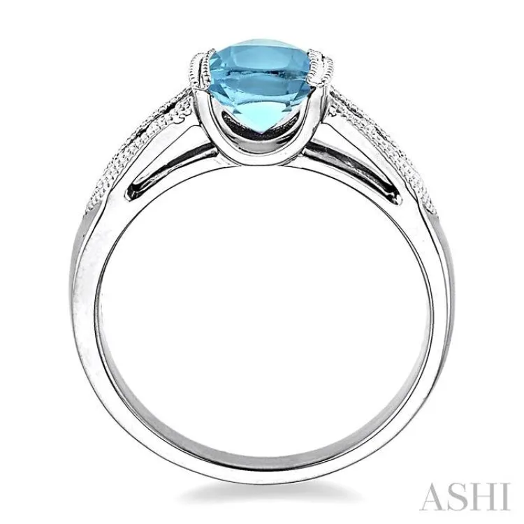 8x6 mm Oval Cut Blue Topaz and 1/20 Ctw Single Cut Diamond Ring in Sterling Silver