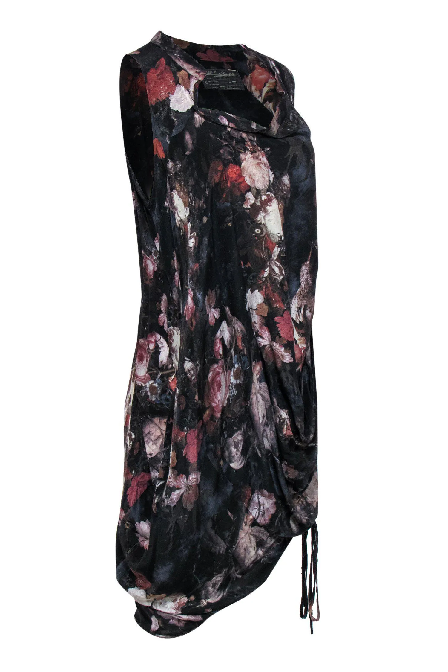 All Saints - Dark Floral Silk Draped Dress Sz 10