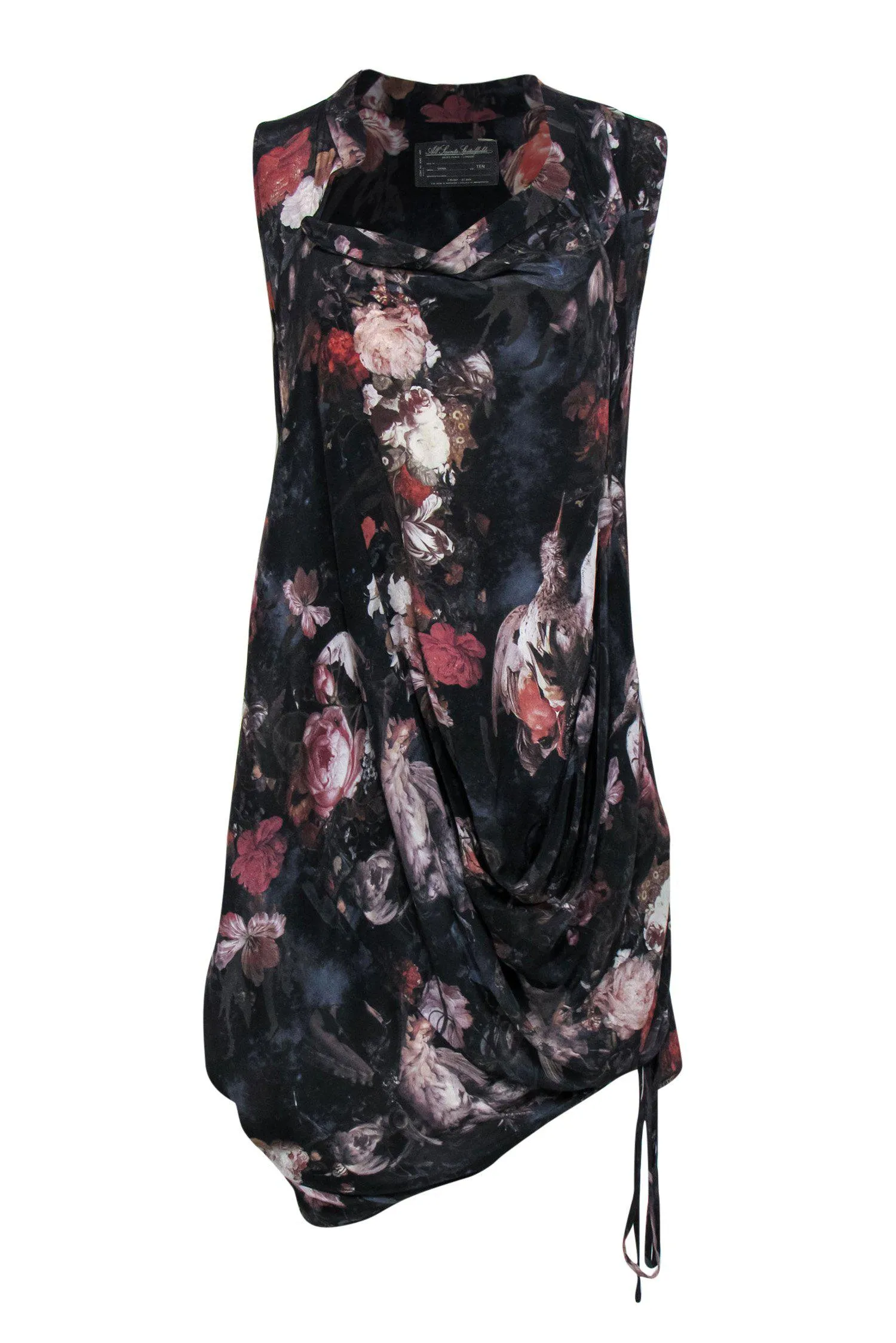 All Saints - Dark Floral Silk Draped Dress Sz 10