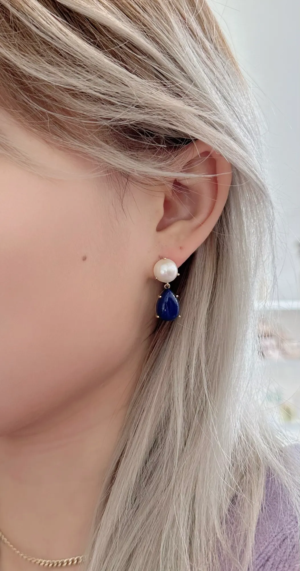 Amare Wear Freshwater Pearl and Teardrop Lapis Statement Earring