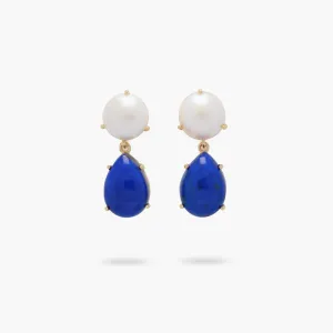 Amare Wear Freshwater Pearl and Teardrop Lapis Statement Earring