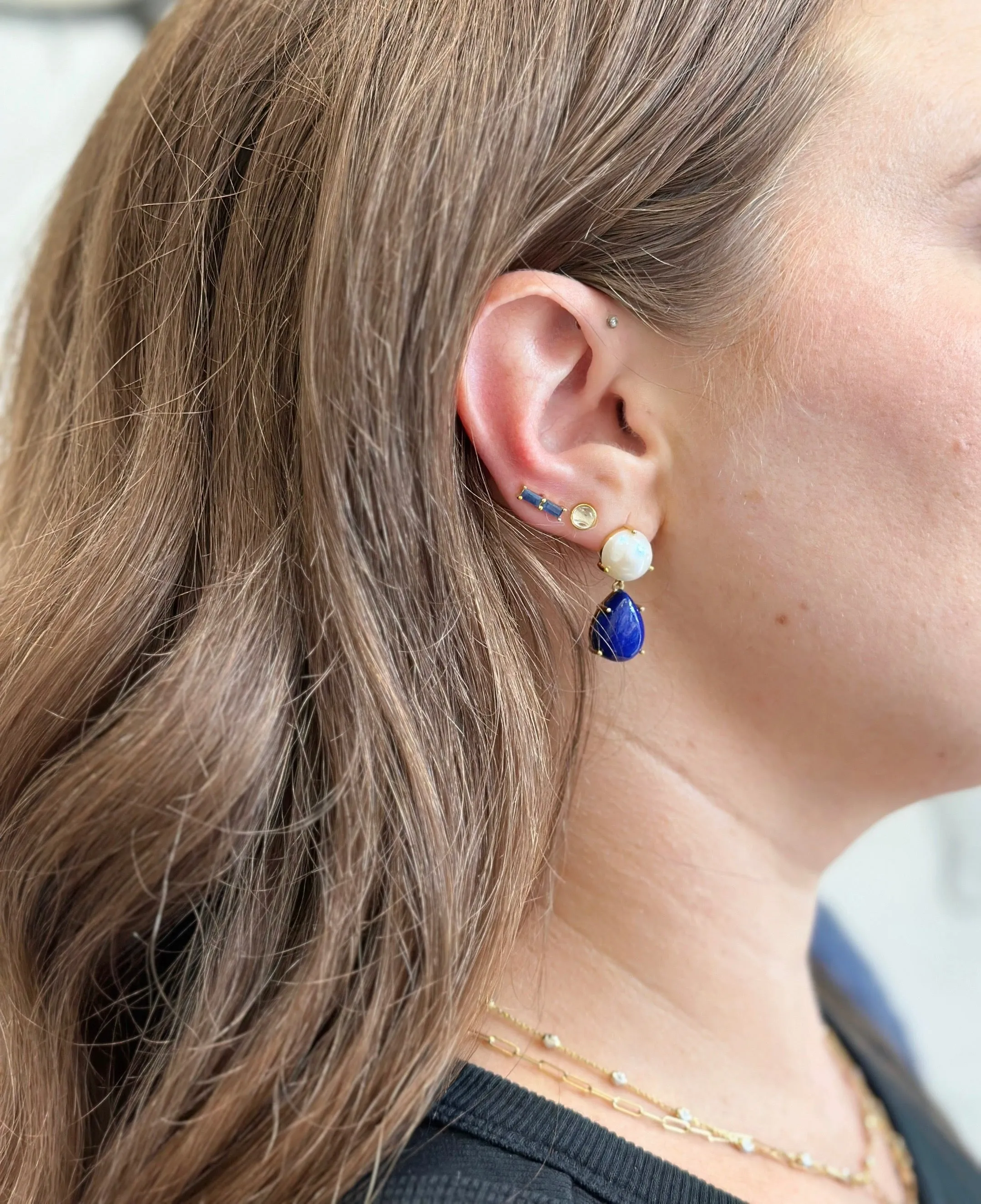 Amare Wear Freshwater Pearl and Teardrop Lapis Statement Earring