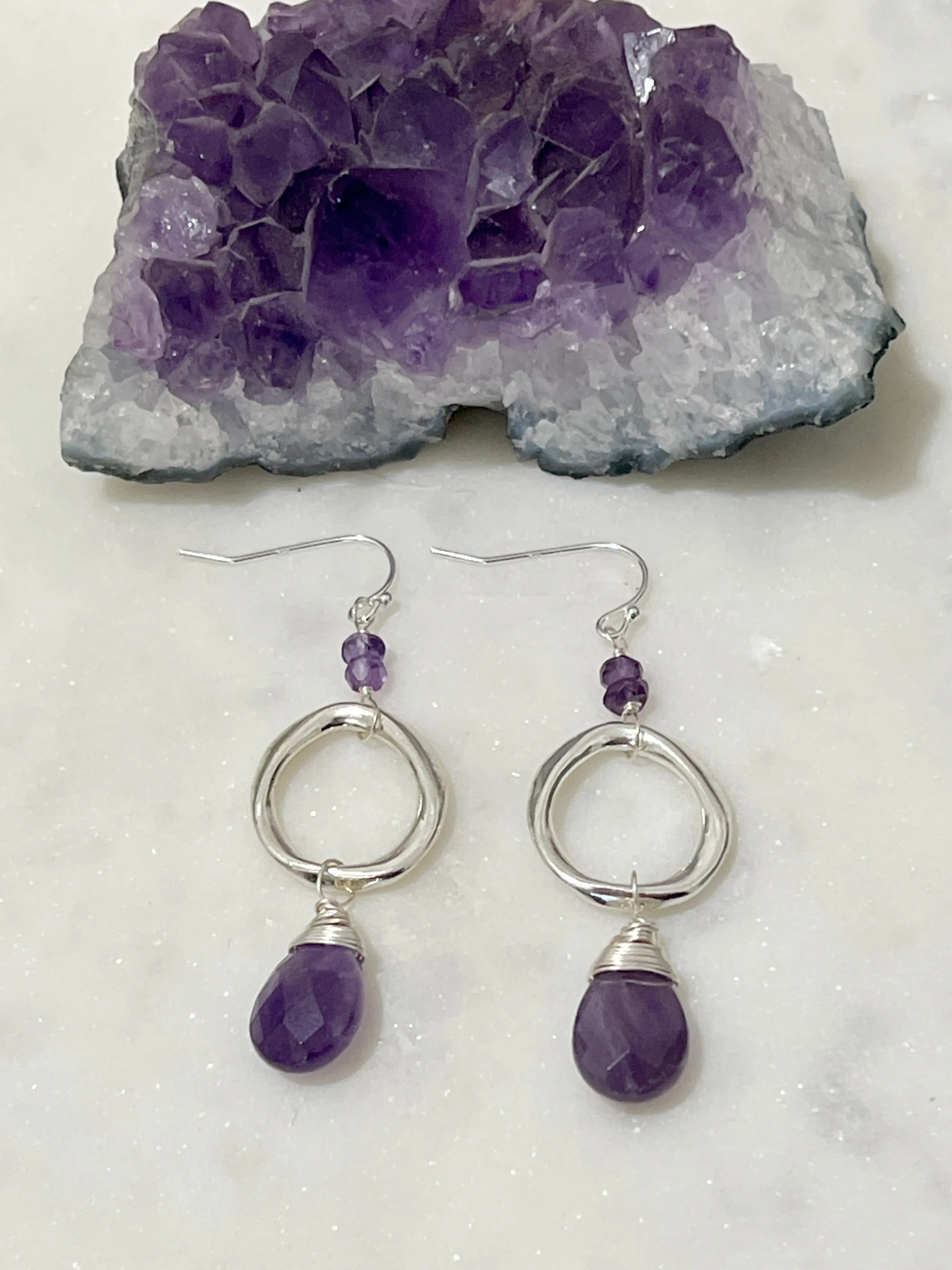 Amethyst & Silver Teardrop Earrings