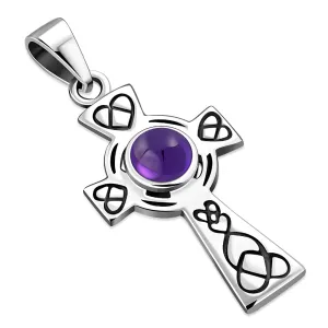 Amethyst Stone Celtic Cross Silver Pendant