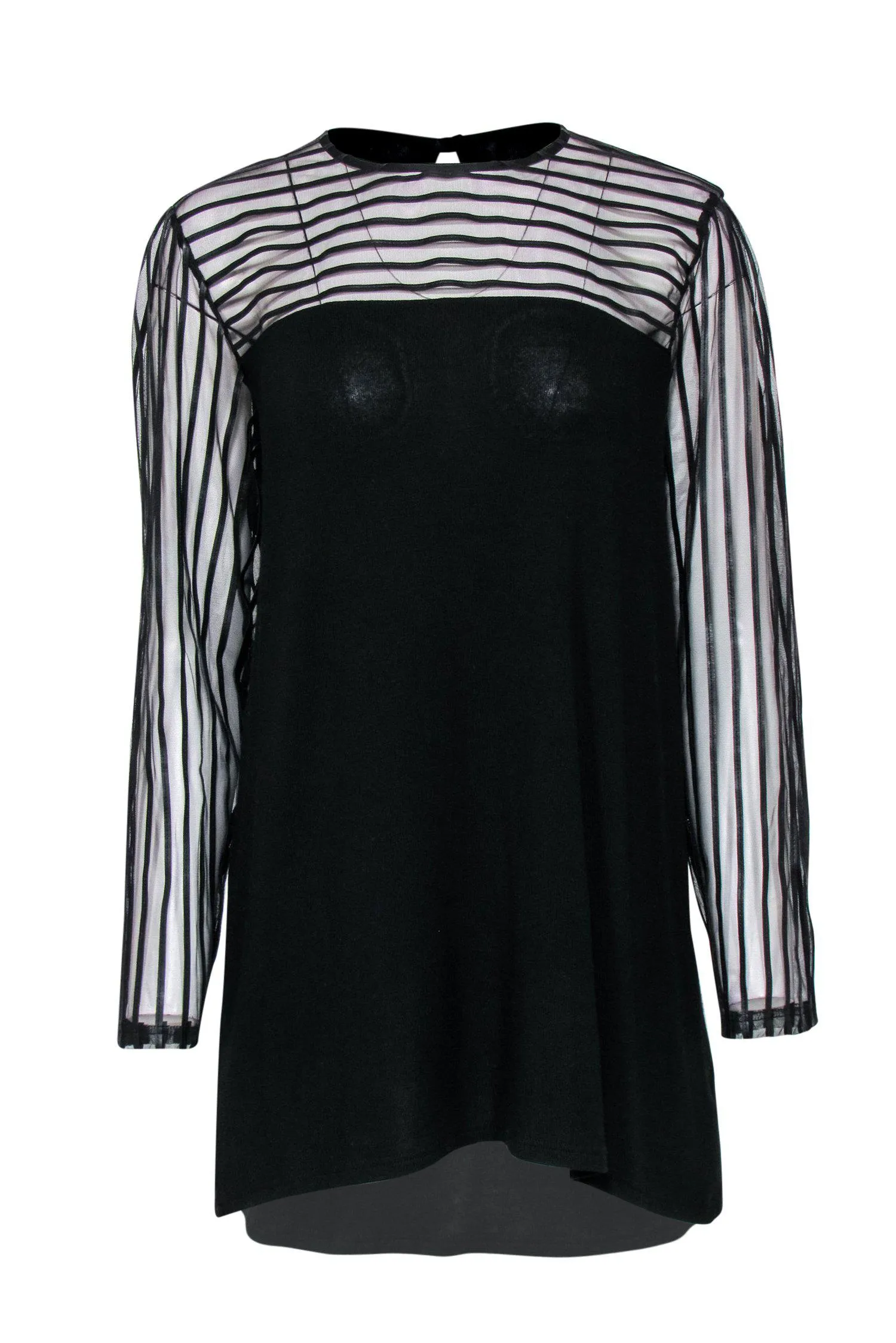 Anne Fontaine - Black "Mindy" Tunic w/ Striped Mesh Sleeves & Neckline Sz 12