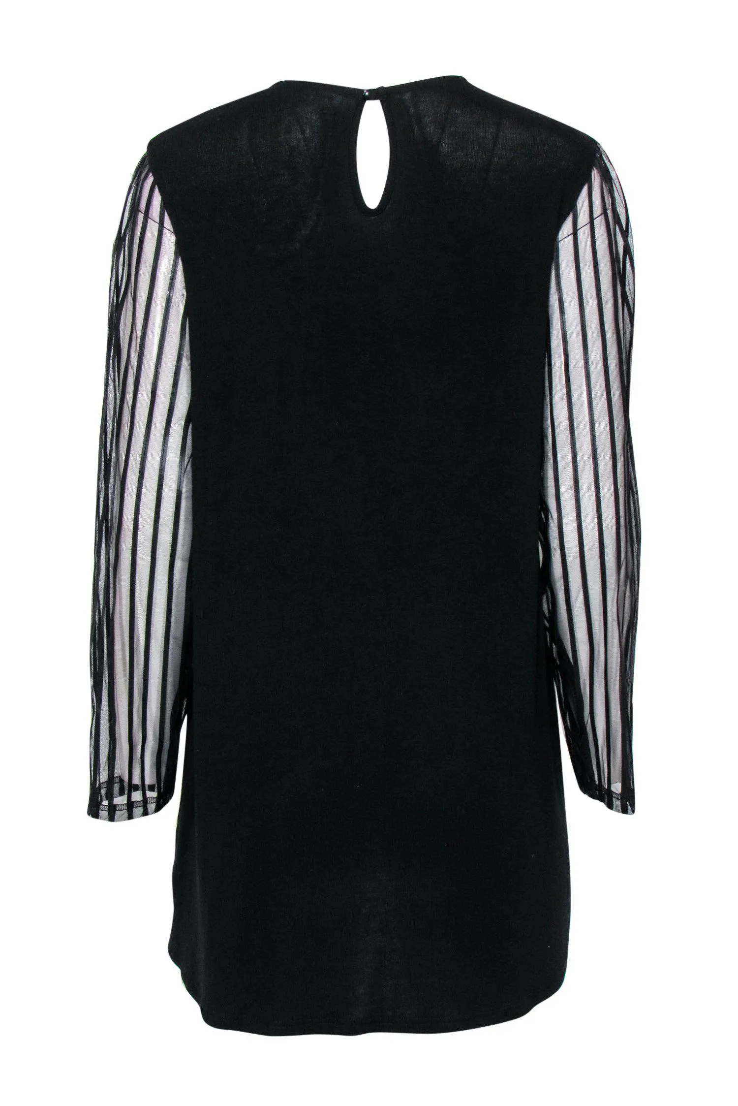 Anne Fontaine - Black "Mindy" Tunic w/ Striped Mesh Sleeves & Neckline Sz 12