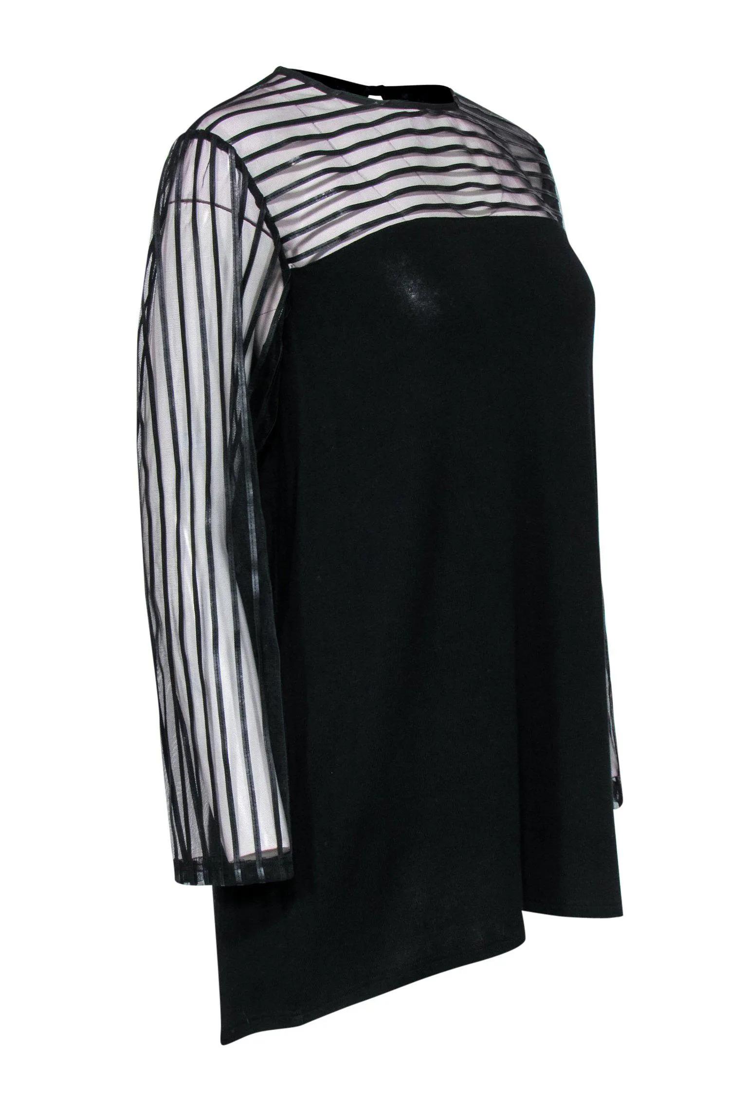 Anne Fontaine - Black "Mindy" Tunic w/ Striped Mesh Sleeves & Neckline Sz 12