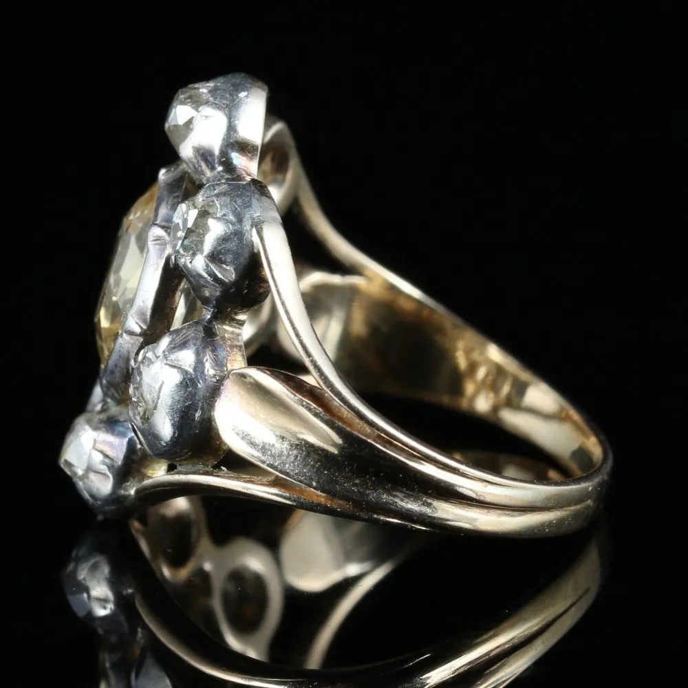 Antique Georgian Yellow Topaz Diamond Ring Circa 1780 Gold Silver