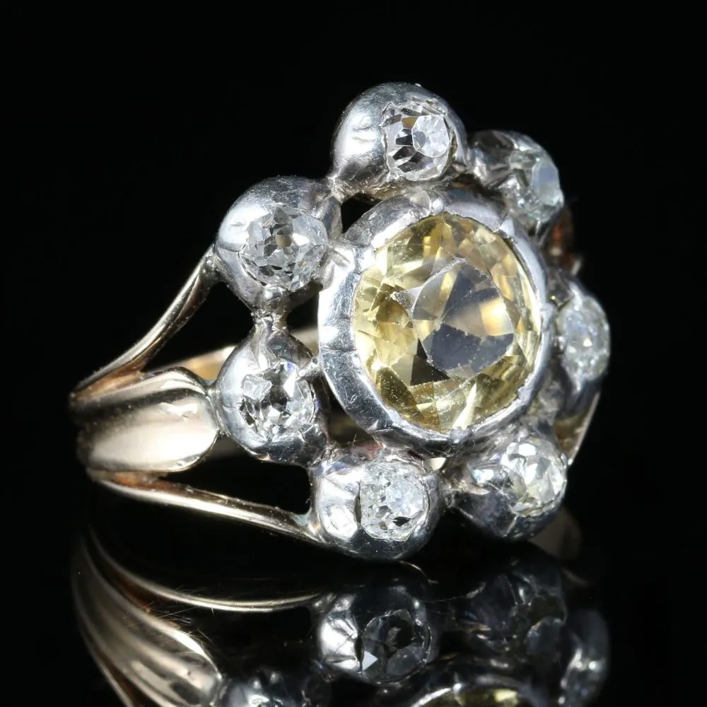 Antique Georgian Yellow Topaz Diamond Ring Circa 1780 Gold Silver