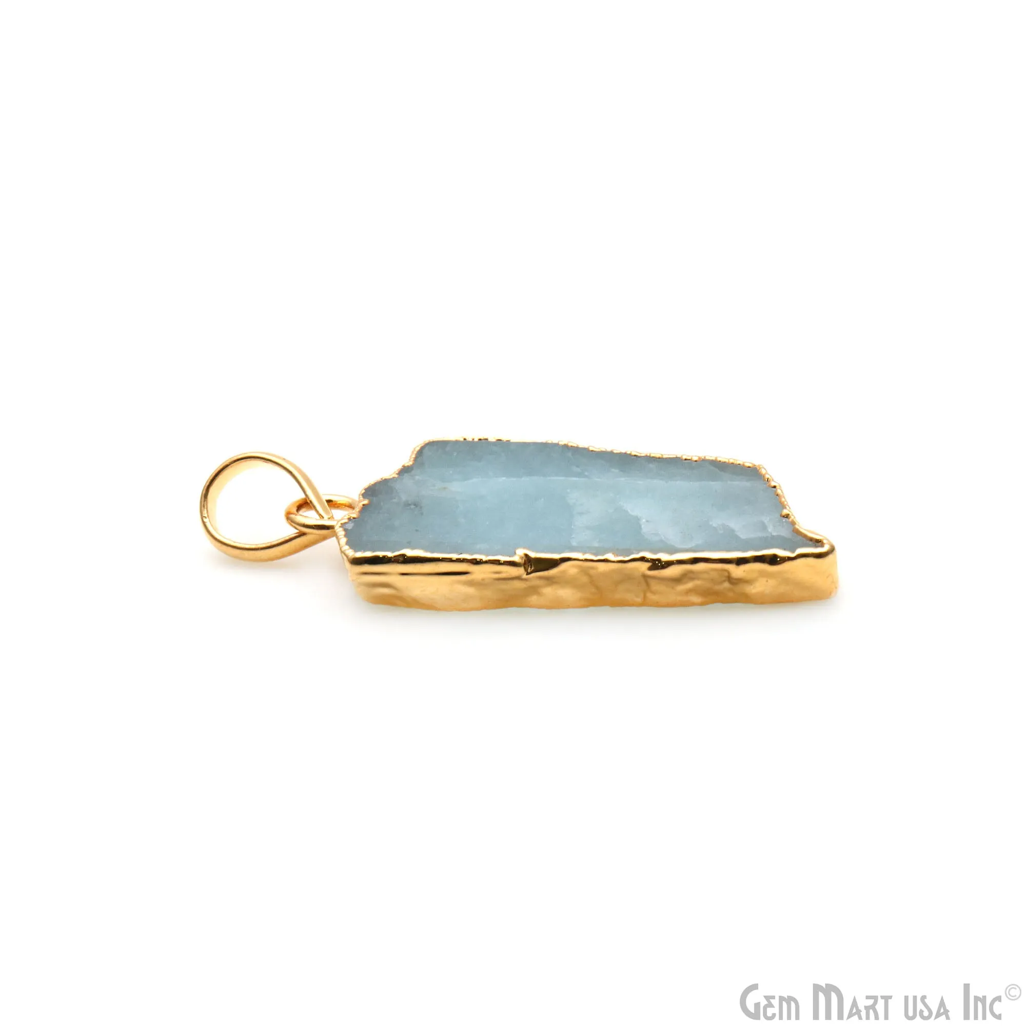 Aquamarine Free Form shape 33x16mm Gold Electroplated Gemstone Single Bail Pendant