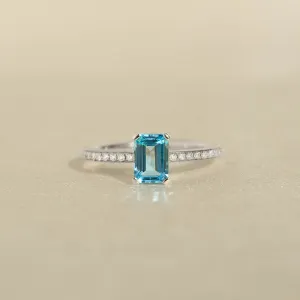 Baguette Swiss Blue Topaz and Diamond Ring White Gold - Safiya