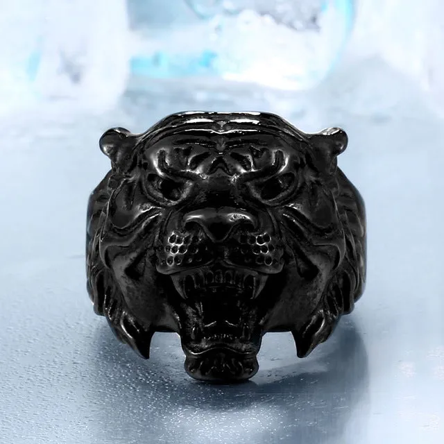 BEIER 316L Stainless Steel Titanium Tiger Head Ring Men Personality Unique Men's Animal Jewelry BR8-307 US size