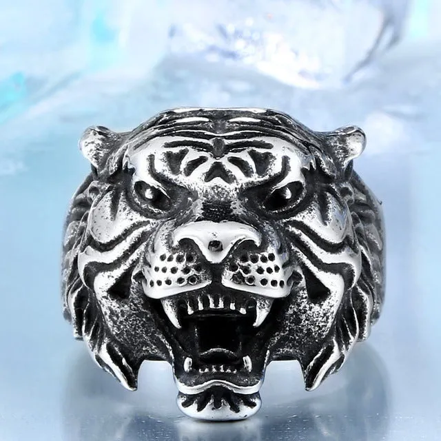 BEIER 316L Stainless Steel Titanium Tiger Head Ring Men Personality Unique Men's Animal Jewelry BR8-307 US size