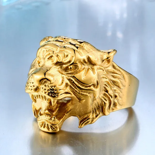 BEIER 316L Stainless Steel Titanium Tiger Head Ring Men Personality Unique Men's Animal Jewelry BR8-307 US size