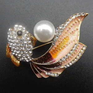 Betsey Johnson Fish Rhinestones & Faux Pearl Brooch Pin