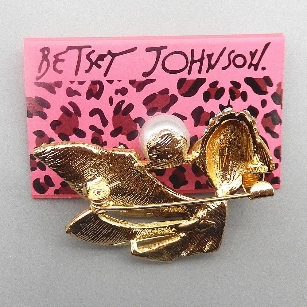 Betsey Johnson Fish Rhinestones & Faux Pearl Brooch Pin