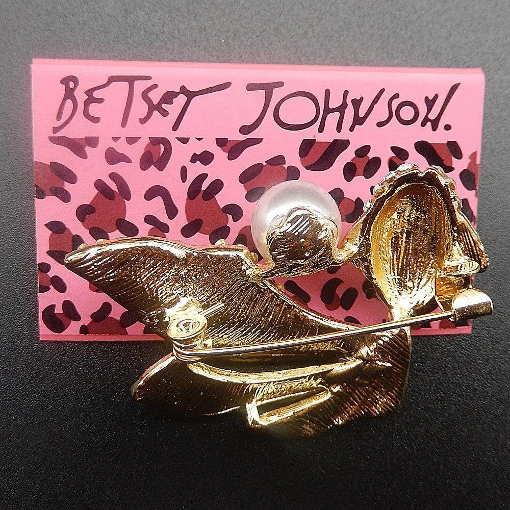 Betsey Johnson Fish Rhinestones & Faux Pearl Brooch Pin