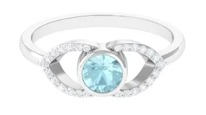 Bezel Set Solitaire Sky Blue Topaz and Diamond Ring in Split Shank