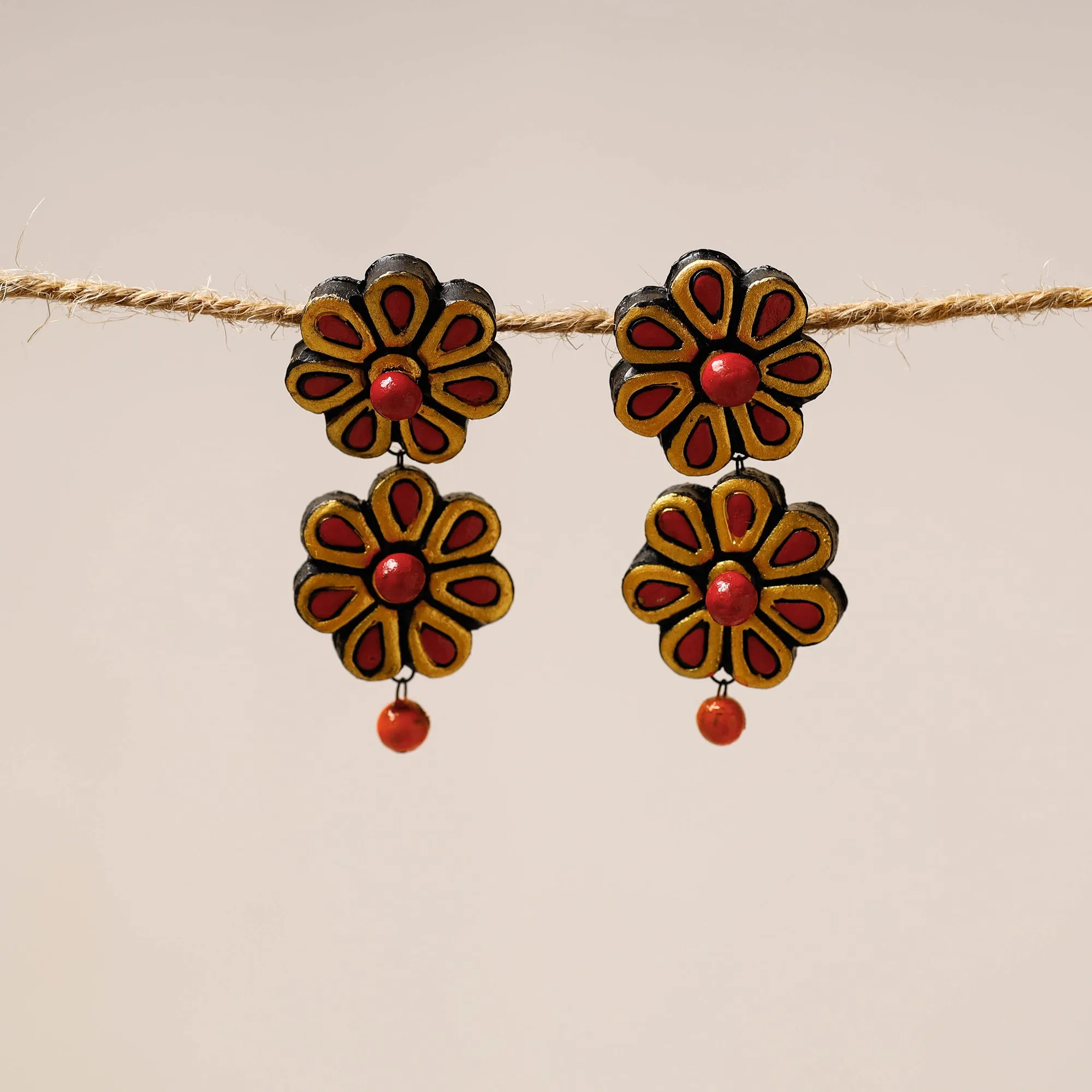 Bishnupur Handpainted Flower Shape Terracotta Stud Earrings 13