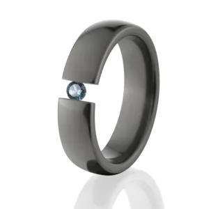 Blue Topaz, Black Zirconium, Tension Set Ring