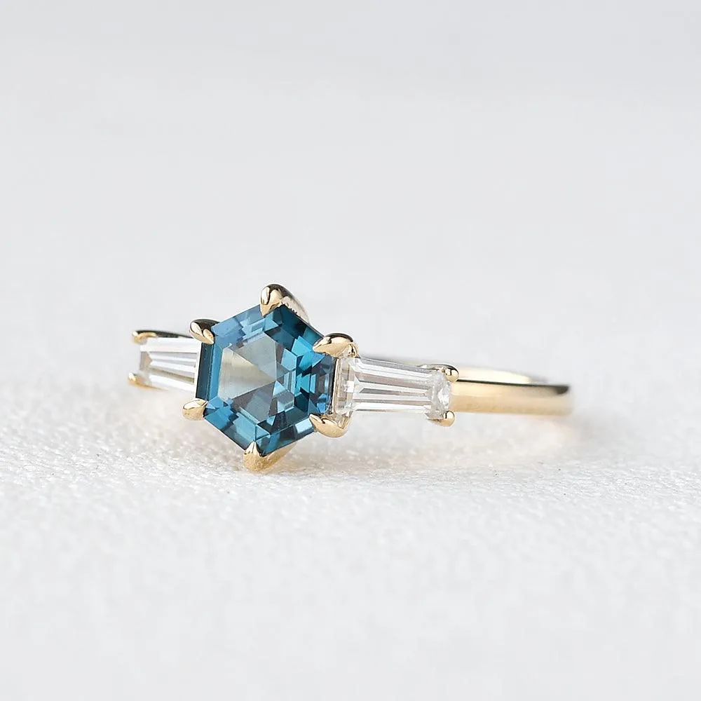 Blue Topaz Yellow Gold Geometric Ring