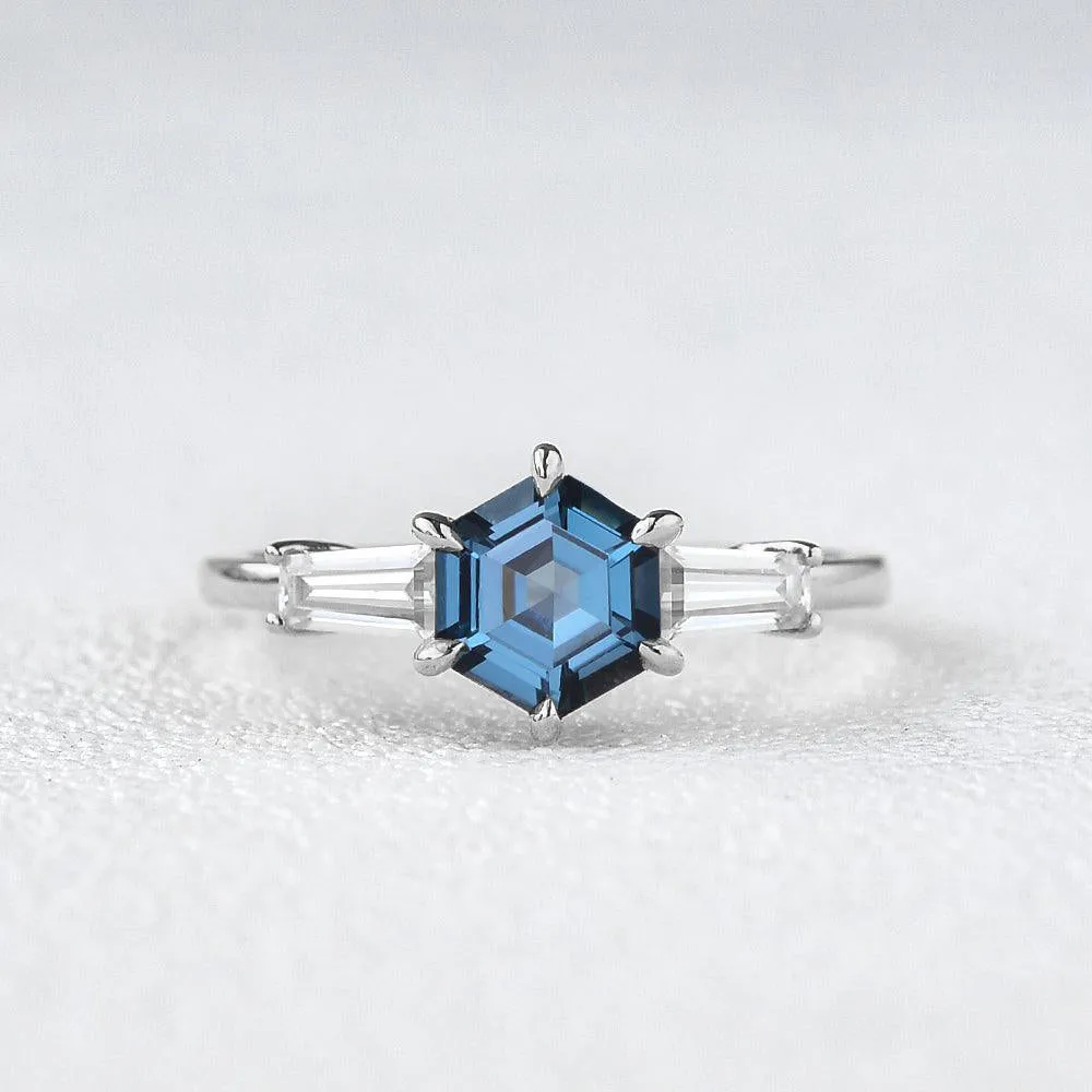 Blue Topaz Yellow Gold Geometric Ring