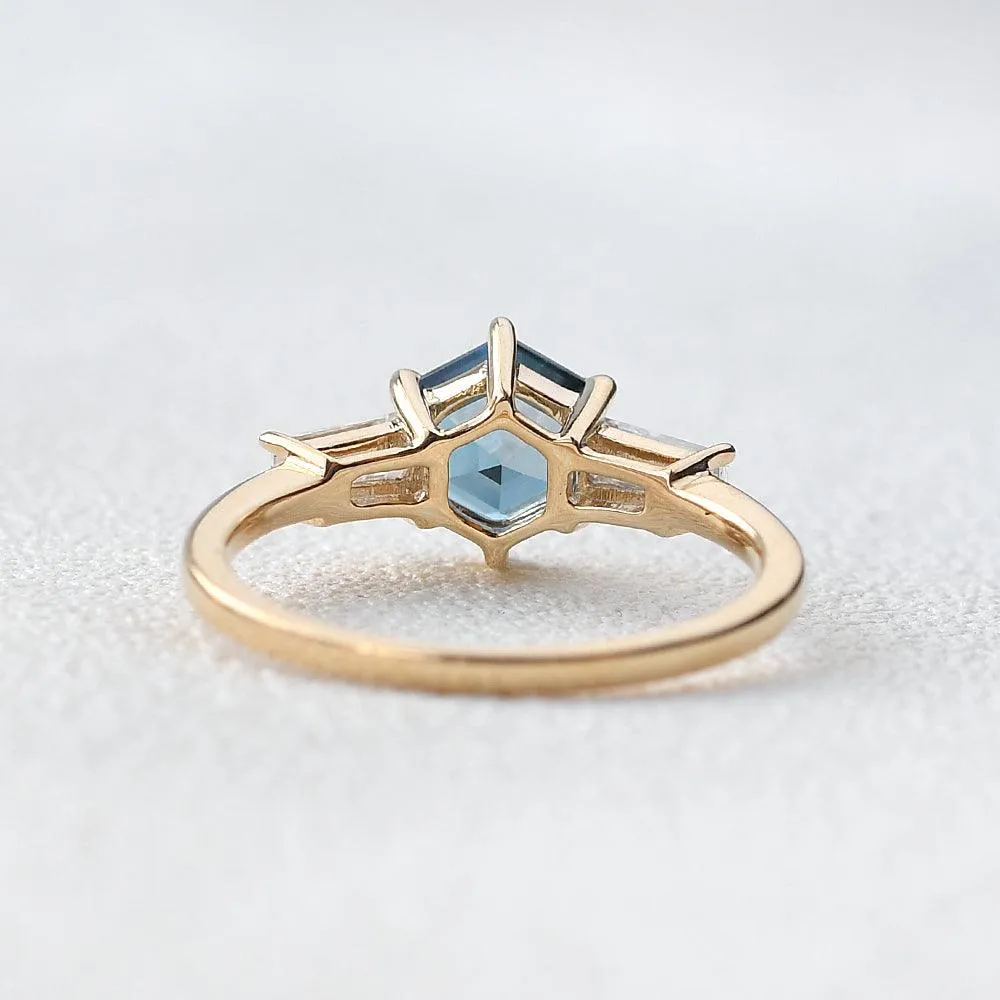 Blue Topaz Yellow Gold Geometric Ring