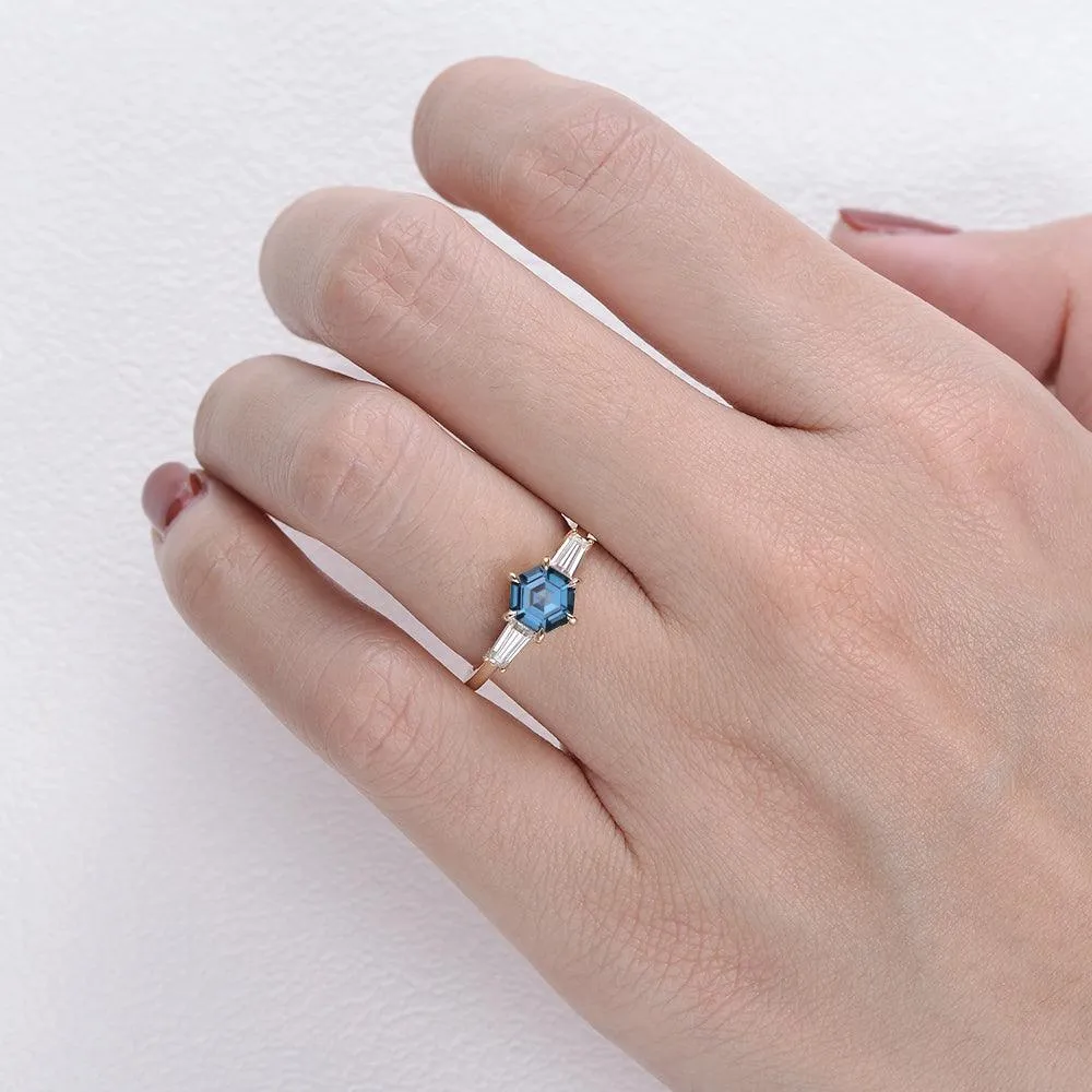 Blue Topaz Yellow Gold Geometric Ring