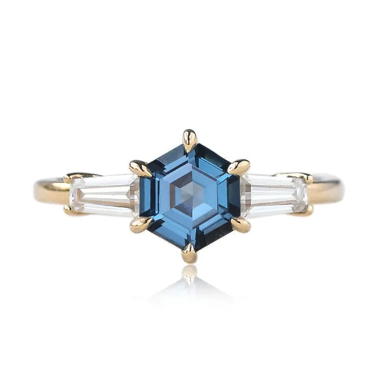 Blue Topaz Yellow Gold Geometric Ring