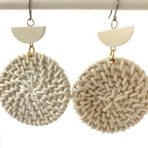 Bohemia white wicker and wood geometric earrings.