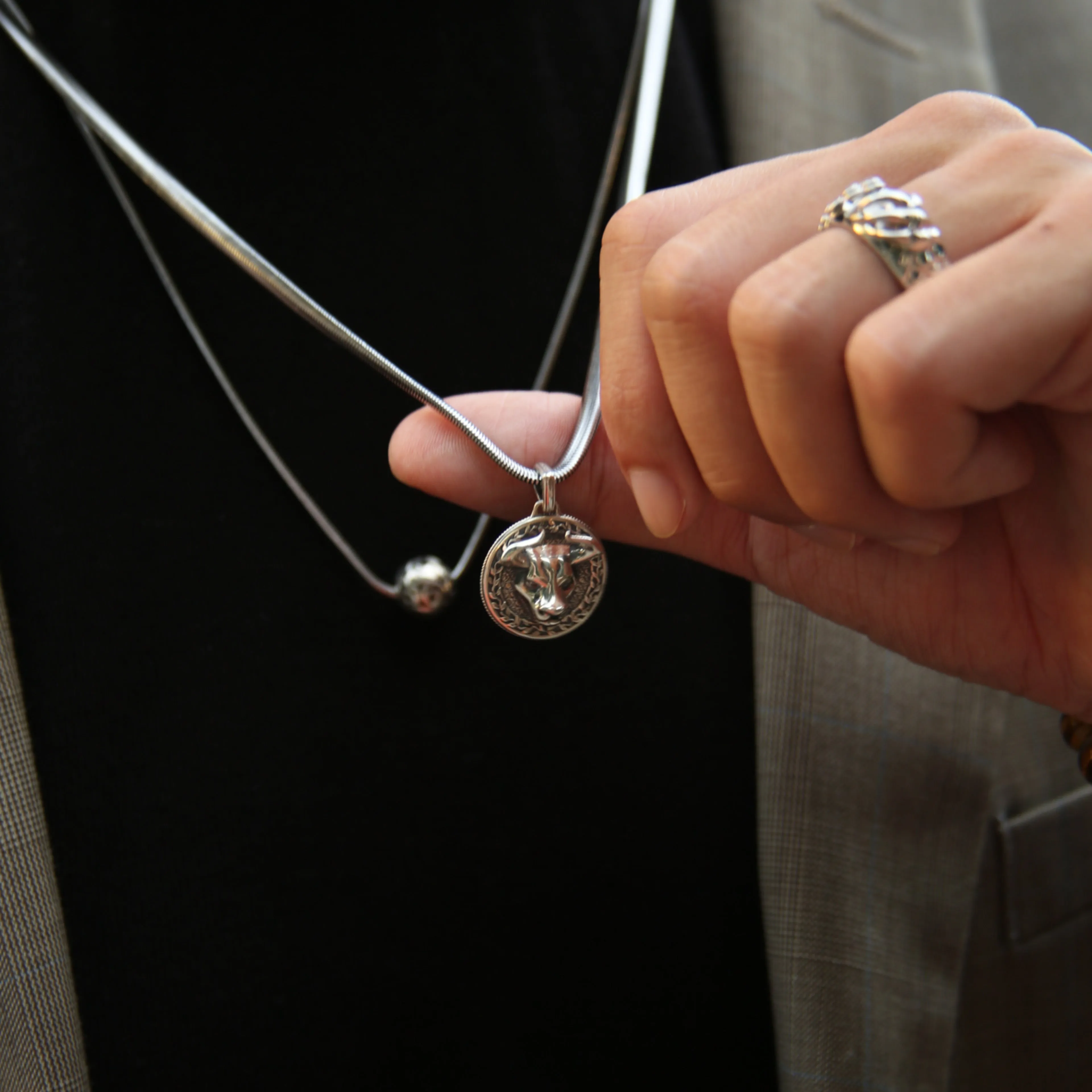 Bull Silver Pendant Necklace