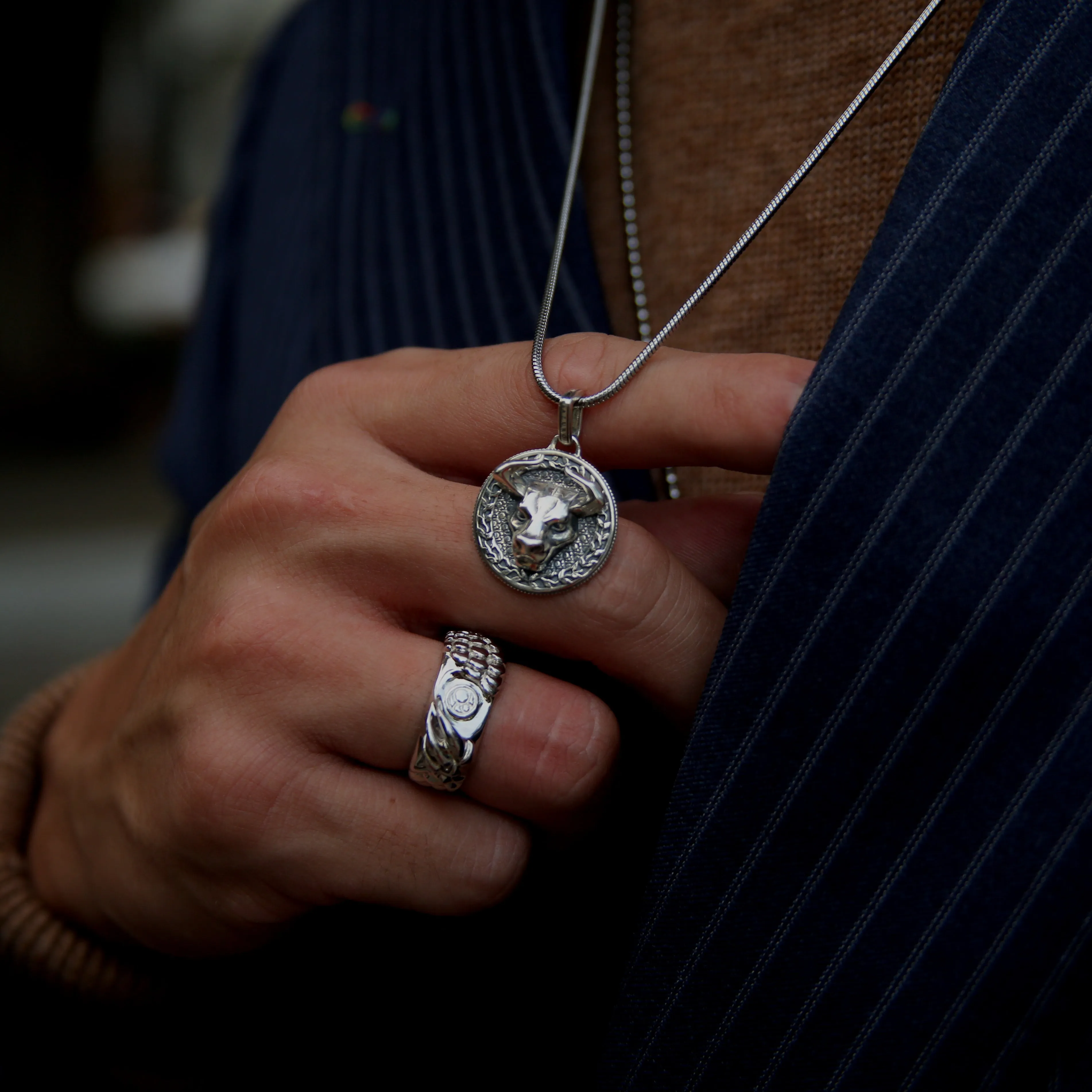 Bull Silver Pendant Necklace