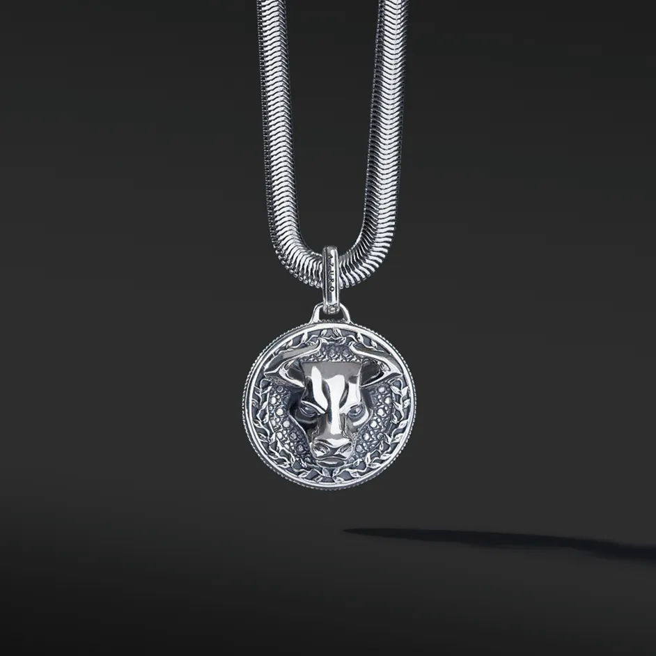 Bull Silver Pendant Necklace