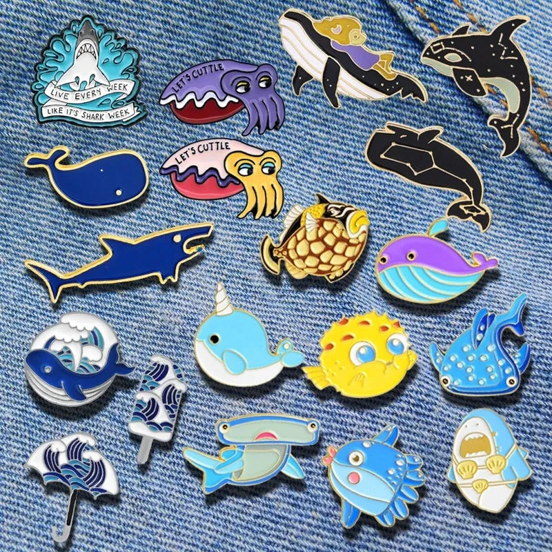 Cartoon Style Cute Pin Fish Whale Alloy Enamel Unisex Brooches