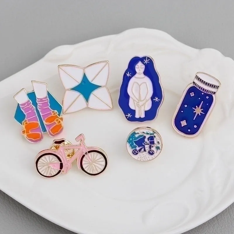 Cartoon Style Pin Color Block Bicycle Wishing Bottle Alloy Enamel Plating Kid'S Brooches