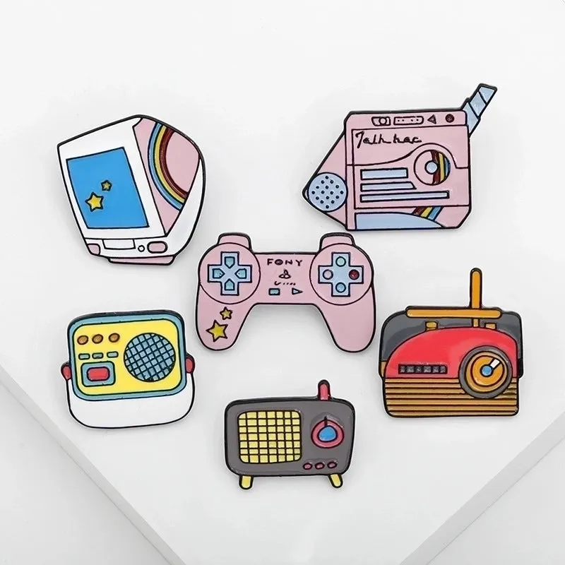 Cartoon Style Pin Game Console Television Alloy Enamel Unisex Brooches