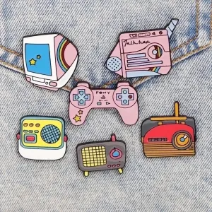 Cartoon Style Pin Game Console Television Alloy Enamel Unisex Brooches