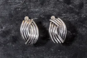 Chunky Silver Ring - Silver Ribbed Earrings - Statement Designer Earrings