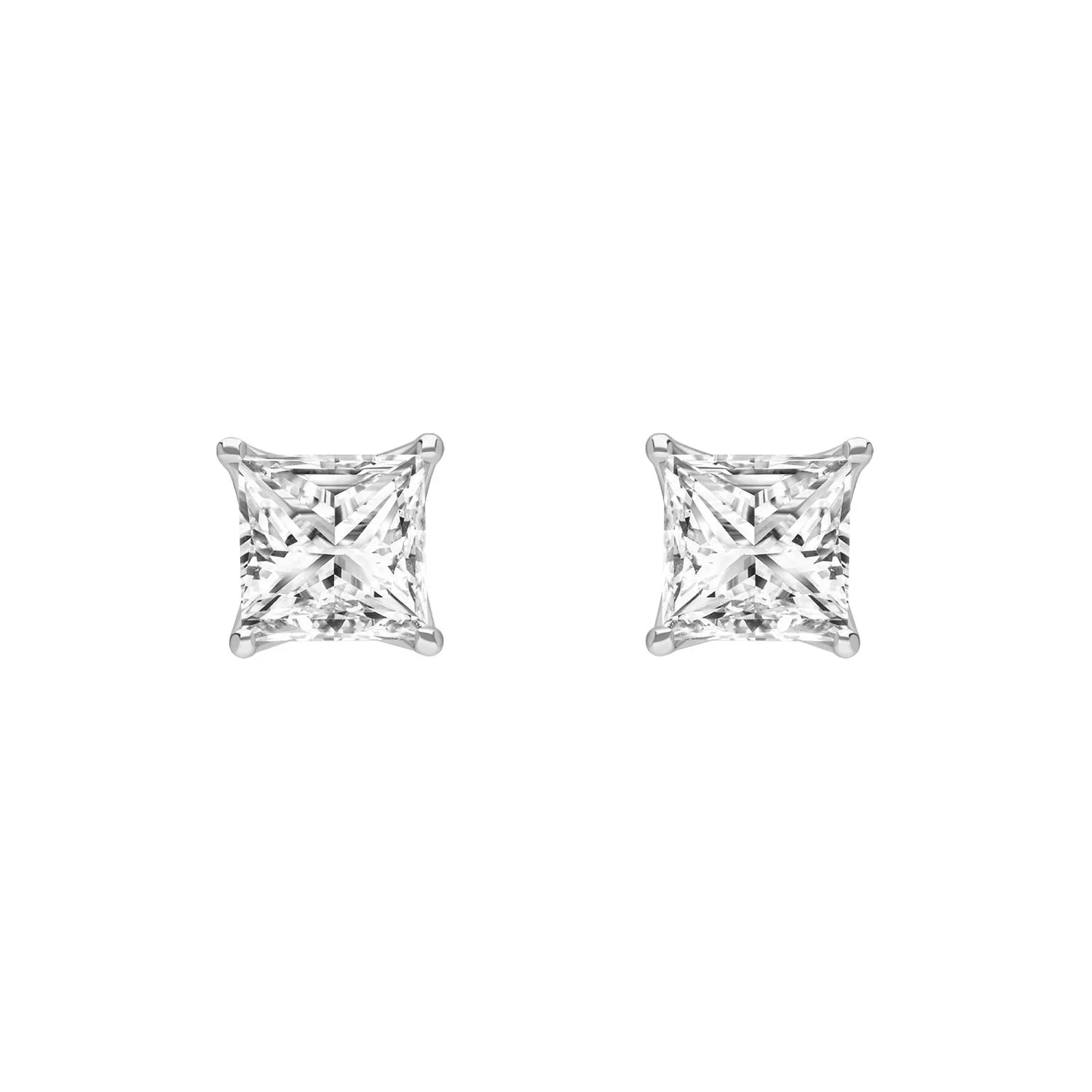 Classic Silver Rhodium Plated 5x5mm Princess Cut CZ Stud Earrings