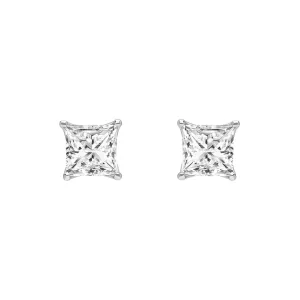 Classic Silver Rhodium Plated 5x5mm Princess Cut CZ Stud Earrings