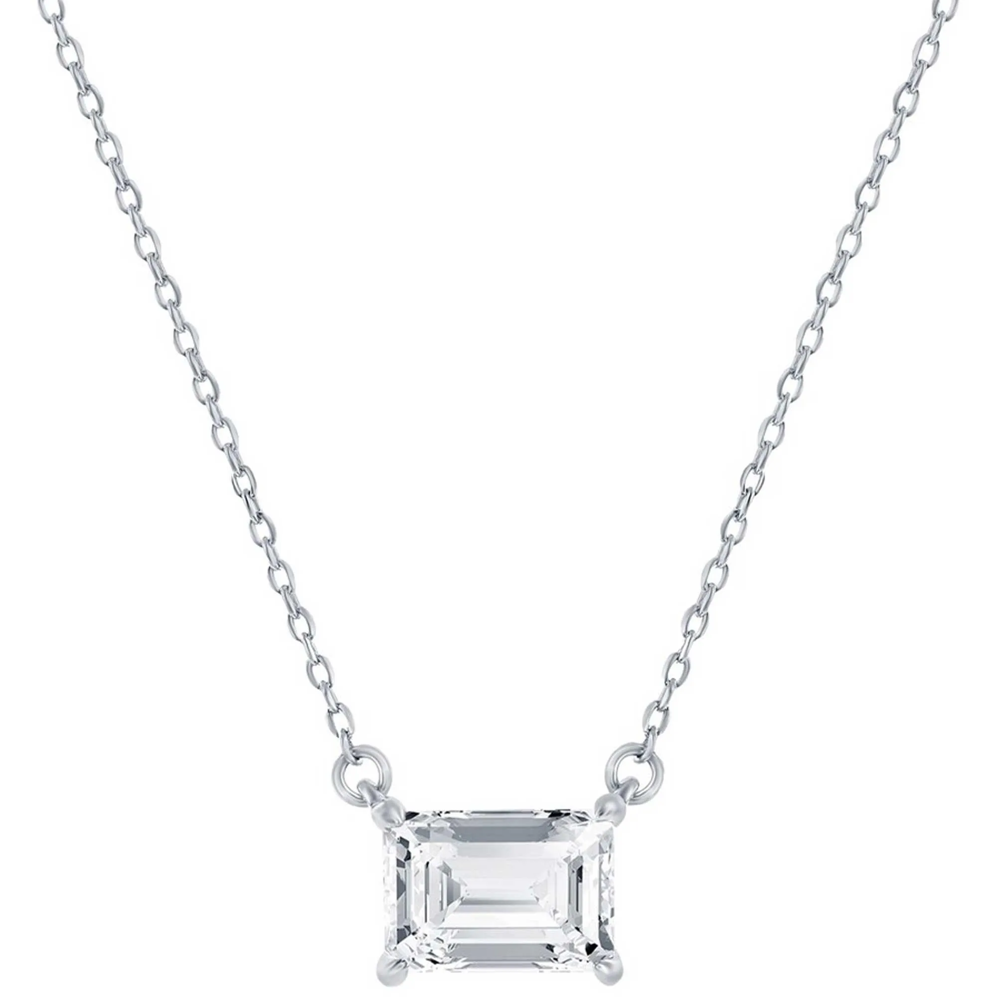 Classic Women's Necklace and Earrings Set - Silver Solitaire Rectangle CZ | SET-610