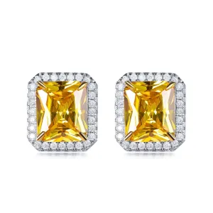 Classic Yellow Topaz Princess Cut Stud Earrings