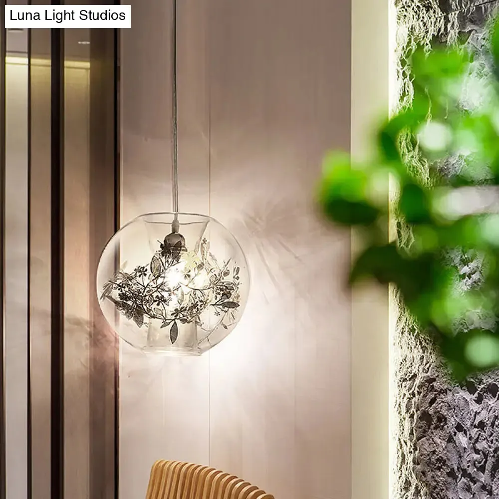 Contemporary Living Room Pendant Light with Transparent Glass Shade