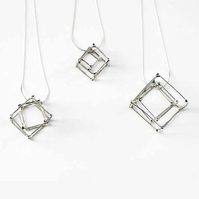 CUBE - SILVER - CU016 2 Cube Pendants