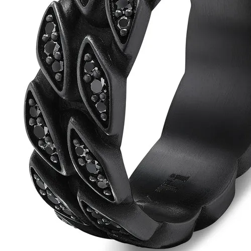 Curb Chain Band Ring in Black Titanium with Black Diamonds, 8mm, Size 9