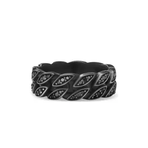 Curb Chain Band Ring in Black Titanium with Black Diamonds, 8mm, Size 9