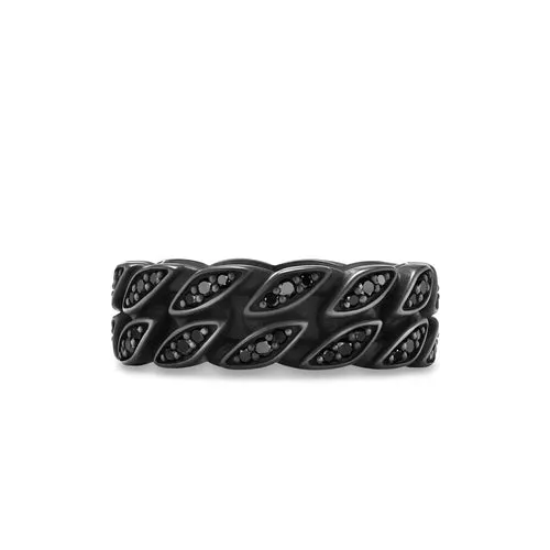 Curb Chain Band Ring in Black Titanium with Black Diamonds, 8mm, Size 9