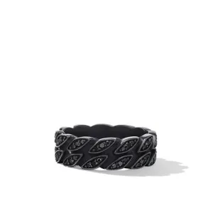 Curb Chain Band Ring in Black Titanium with Black Diamonds, 8mm