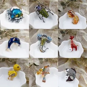 Cute Pin Animal Alloy Enamel Rhinestones Unisex Brooches